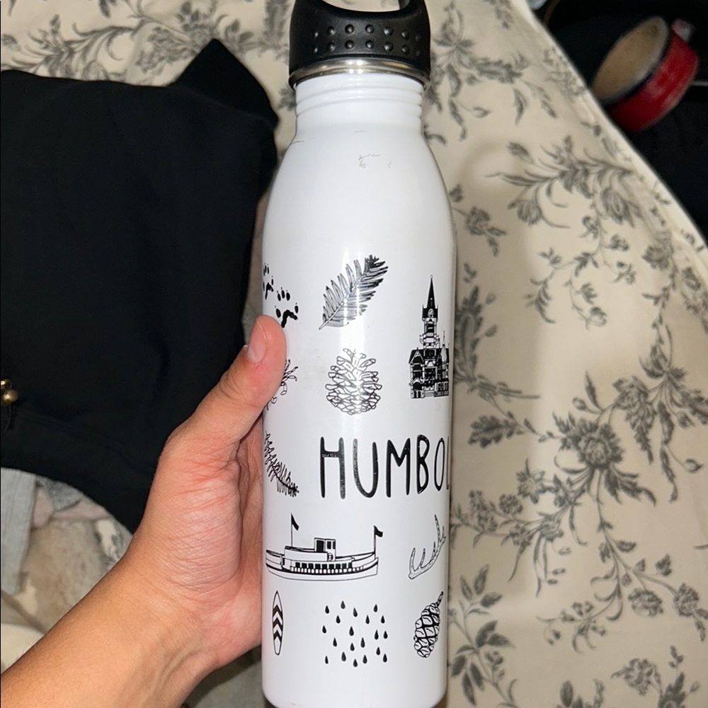 White Water Bottle with Black Illustrations